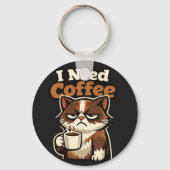 猫のミーム「コーヒーが欲しい」 キーホルダー (正面)