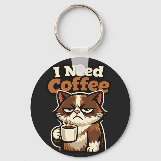 猫のミーム「コーヒーが欲しい」 キーホルダー (正面)