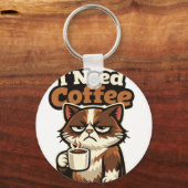 猫のミーム「コーヒーが欲しい」 キーホルダー (裏面)