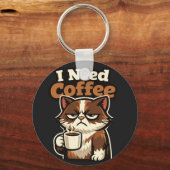 猫のミーム「コーヒーが欲しい」 キーホルダー (正面)