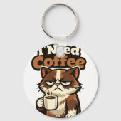 猫のミーム「コーヒーが欲しい」 キーホルダー (裏面)