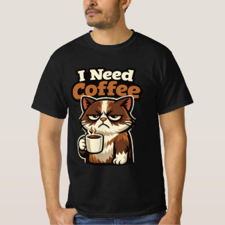 猫のミーム「コーヒーが欲しい」 Tシャツ