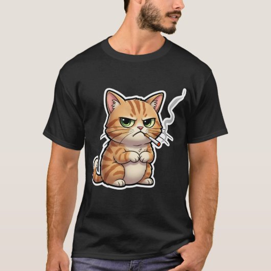 猫のミーム シガレット 可愛い 笑える Tシャツ (正面)