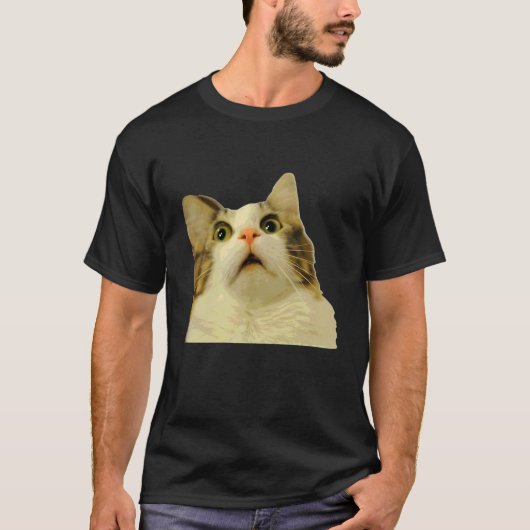 猫のミーム 猫の驚き顔 面白いネコのグッズ Tシャツ (正面)