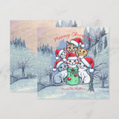 猫のメリークリスマス、にゃんにゃんクリスマス、ユーモアのあるギフト 招待状 (正面/裏面)