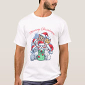 猫のメリークリスマス、ミャオクリスマス、面白いギフト Tシャツ (正面)