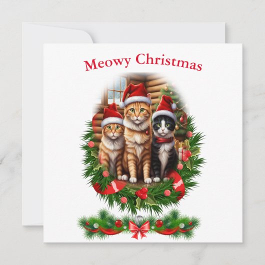 猫のメリークリスマス 冬の休日 動物 招待状 (正面)