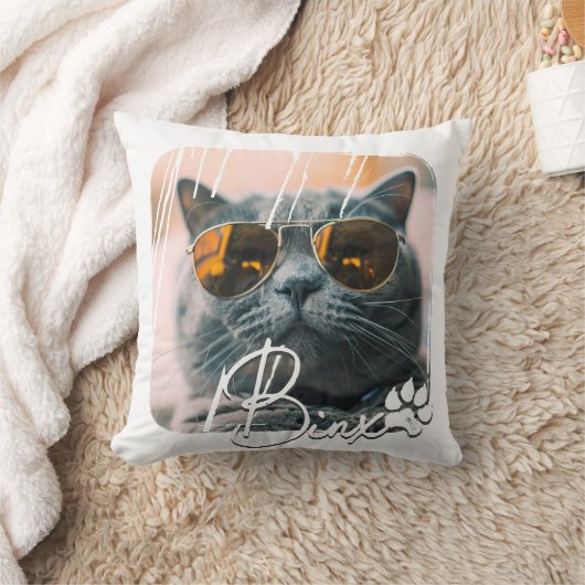 猫のモダン名シンプルクールグランジと写真 クッション (ブランケット)