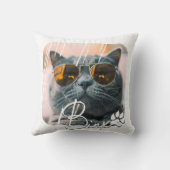 猫のモダン名シンプルクールグランジと写真 クッション (裏面)