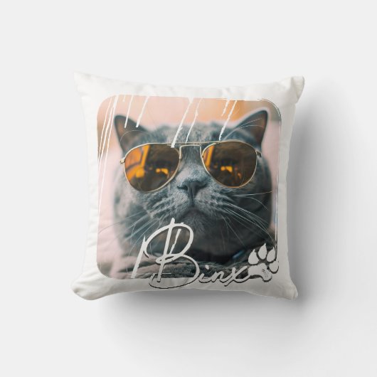 猫のモダン名シンプルクールグランジと写真 クッション (正面)