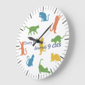 猫のユーモアはすべておもしろい9匹に ラージ壁時計 (傾斜)