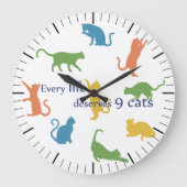 猫のユーモアはすべておもしろい9匹に ラージ壁時計 (正面)