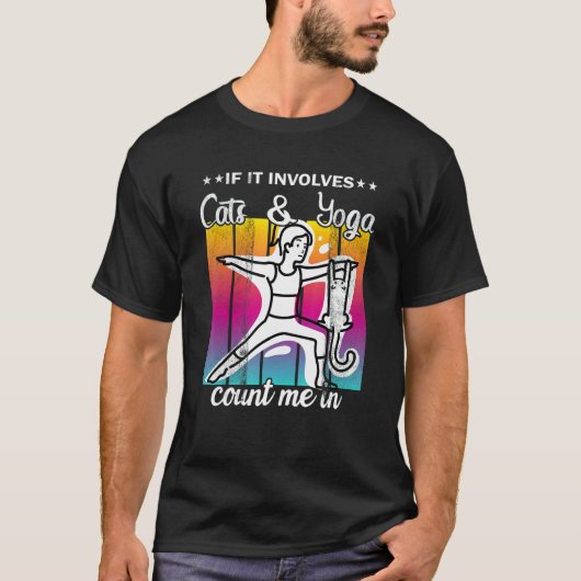 猫のヨガポーズ ヨガタイム Tシャツ (正面)