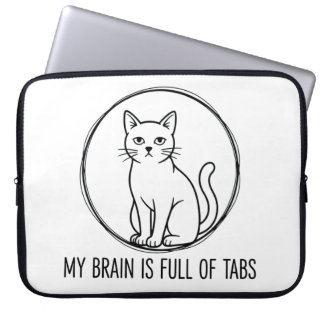 猫のラップトップスリーブ - タブでいっぱいの脳 ラップトップスリーブ