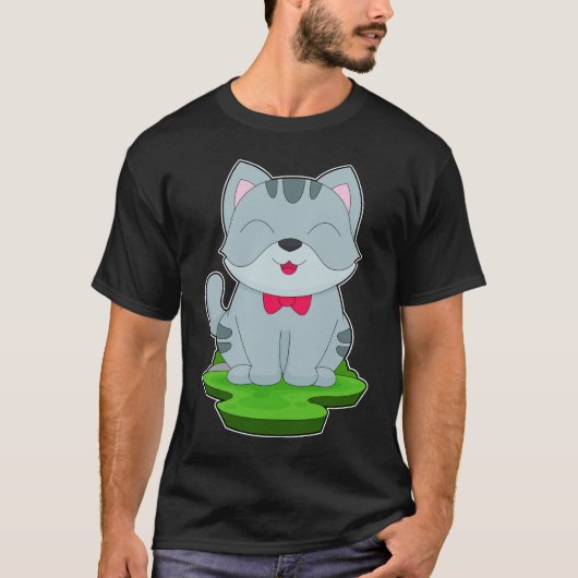 猫のリボンタイ Tシャツ (正面)
