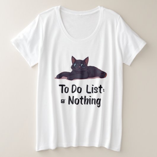 猫のリラックス引用文 プラスサイズTシャツ (デザイン正面)