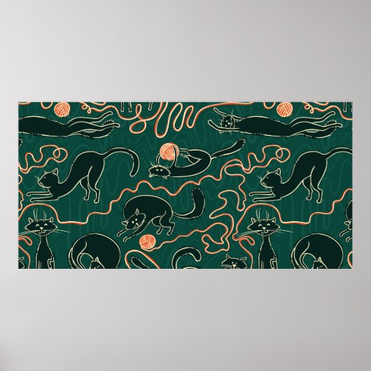 猫のヴィンテージ落書きシームレスパターン ポスター (正面)