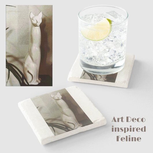 猫のヴィンテージ アートデコ フェリーヌ スタイリッシュ ナチュラル ストーンコースター
