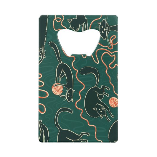 猫のヴィンテージ: Doodleシームレスパターン クレジットカード栓抜き (正面)