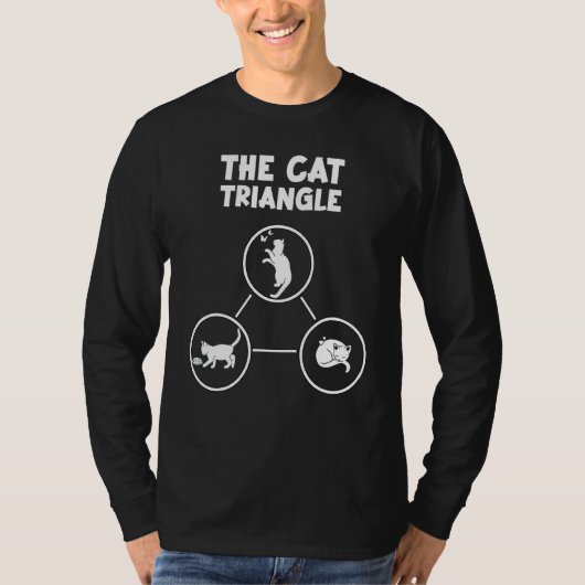 猫の三角関係 ネコ飼いさん 猫派 Tシャツ (正面)