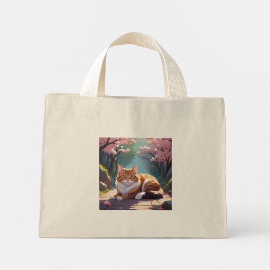 猫の下の桜ツリーのトートバッグ ミニトートバッグ (裏面)
