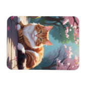 猫の下の桜ツリーマグネット マグネット (横)