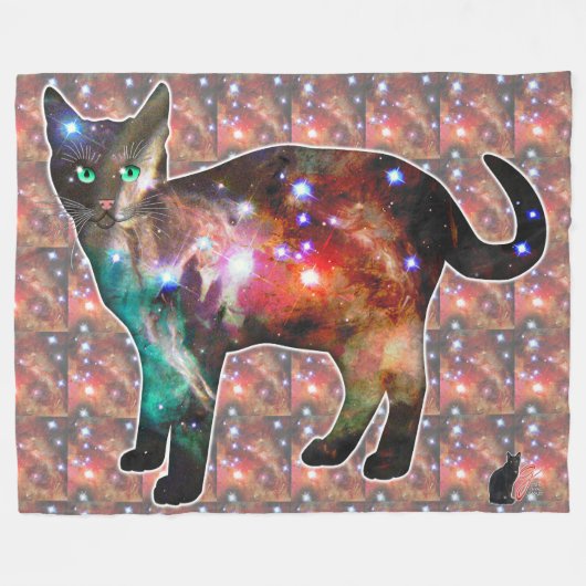 猫の中のスターバースト宇宙 フリースブランケット (正面(横))