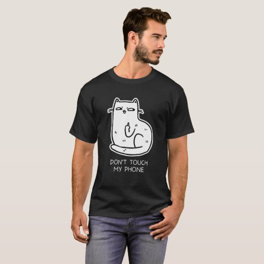 猫の中指でTouchしない電話おもしろいMY Tシャツ (正面フル)