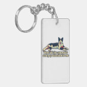 猫の人おもしろいや恋人向けの不機嫌な猫ミーム キーホルダー (正面左)