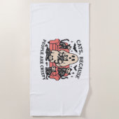 猫の人はスケルトンのハロウィン・ティーが怖い ビーチタオル (正面)