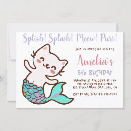 猫の人魚の女の子の誕生日 メオメイド パーマイド シンプル 招待状