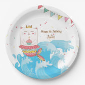 猫の人魚の誕生日パーティープレート ペーパープレート (正面)