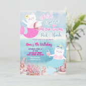 猫の人魚プールパーティー誕生日招待状 招待状 (スタンド正面)