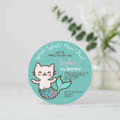 猫の人魚 ブルー ラウンド ガール 誕生日 プーマイド 招待状 (スタンド正面)