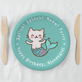 猫の人魚 ブルー 女の子 誕生日 パーメイド ニャーメイド ペーパープレート