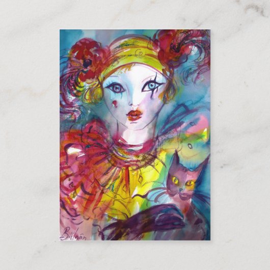 猫の仮面仮面のピアス、青いキラキラ 名刺 (裏面)