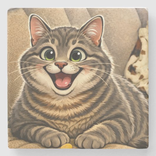猫の似顔絵  ストーンコースター (正面)