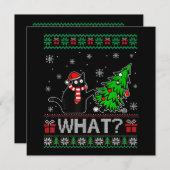 猫の何か面白い黒猫がクリスマスツリーを押す 招待状 (正面/裏面)