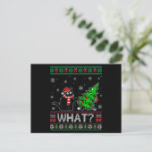 猫の何が面白いの？ 黒猫がクリスマスツリーを押している ポストカード (スタンド正面)