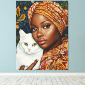 猫の優雅な女性 キャンバスプリント (インサイチュ (ウッドフロア))