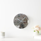 猫の円形の(中型の)柱時計 ラウンド壁時計 (ホーム)