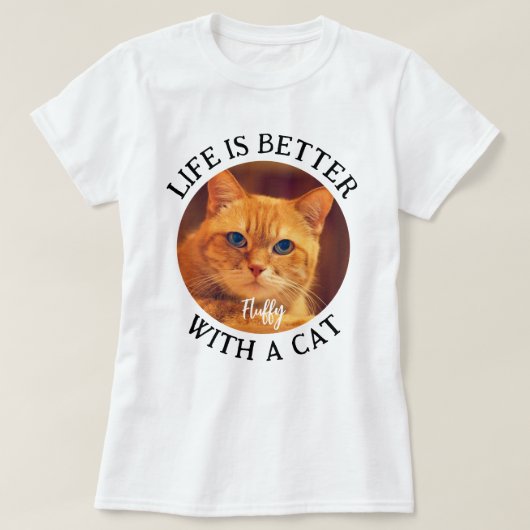 猫の写真と名前でカスタム暮らしが良い Tシャツ (デザイン正面)