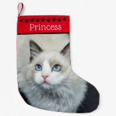 猫の写真と名前 | 赤い黒い手のプリント スモールクリスマスストッキング (正面)