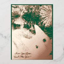 猫の写真と文言のクリスマス折りたたみ箔押しグリーティングカード