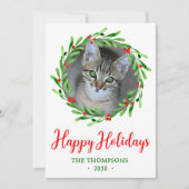 猫の写真のクリスマスリース シーズンカード (正面)