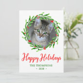 猫の写真のクリスマスリース シーズンカード (スタンド正面)