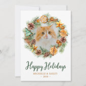 猫の写真のクリスマスリース シーズンカード (正面)