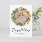 猫の写真のクリスマスリース シーズンカード (スタンド正面)