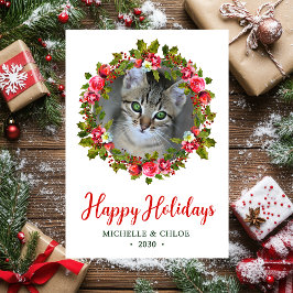 猫の写真のクリスマスリース シーズンカード