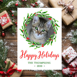 猫の写真のクリスマスリース シーズンカード